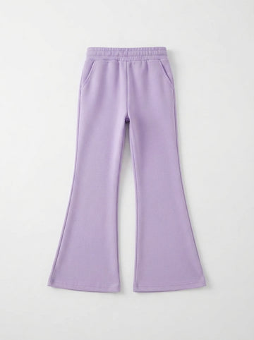 [WHOLESALE ONLY - CONTACT TO ORDER] Toddler Baby Girls French Terry Bell Bottom Flare Pants - Drawstring Elastic Waistband Pastel Lavender Trousers [KW-126]