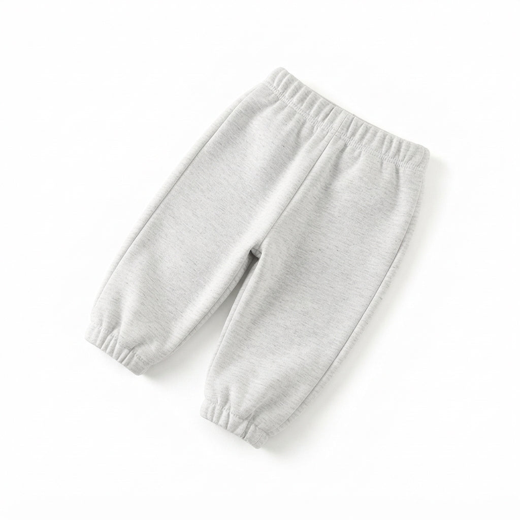 [WHOLESALE ONLY - CONTACT TO ORDER] Toddler Baby Fleece Jogger Sweatpants - Drawstring Elastic Waistband Heather Grey Casual Trousers [KW-139]