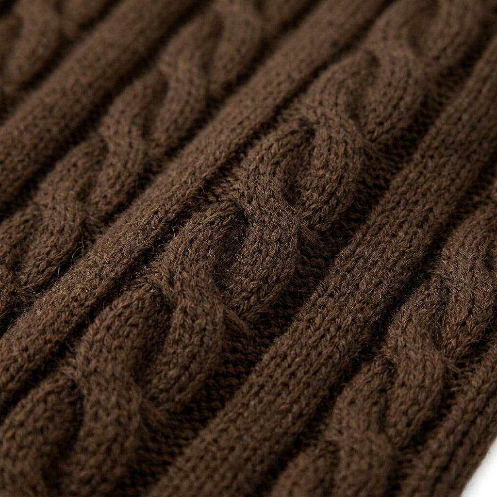 [WHOLESALE ONLY - CONTACT TO ORDER] Women's Preppy Cable-Knit V-Neck Polo Collar Layered Pullover Sweater (Espresso Brown & Cream) [AW-121]