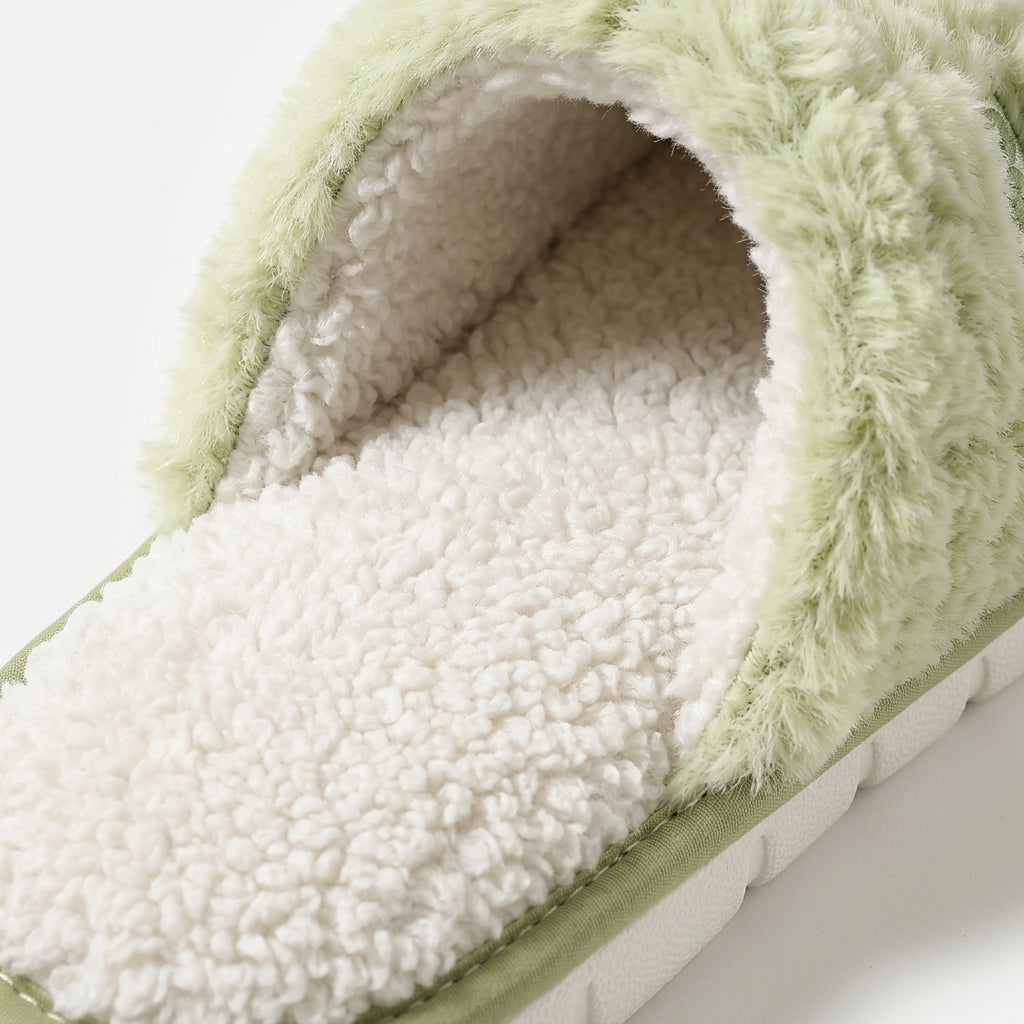 [WHOLESALE ONLY - CONTACT TO ORDER] Unisex Waffle Textured Faux Fur Memory Foam Winter Slippers - Platform Non-Slip House Shoes (Pastel Mint Green) [FM-110]