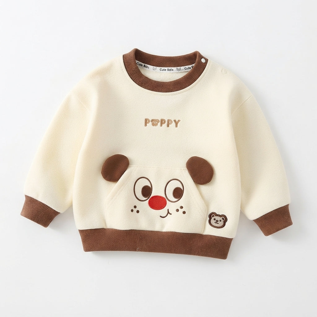 [WHOLESALE ONLY - CONTACT TO ORDER] Toddler Boys 2-Piece Fleece Sweatshirt & Joggers Set - 3D Puppy Dog Kangaroo Pocket Colorblock Loungewear [KW-150]