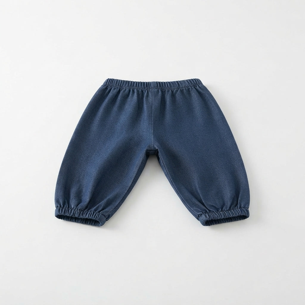 [WHOLESALE ONLY - CONTACT TO ORDER] Toddler Baby Soft Knit Denim Balloon Pants - High-Stretch Elastic Waist & Cuffs Anti-Mosquito Trousers [KW-132]