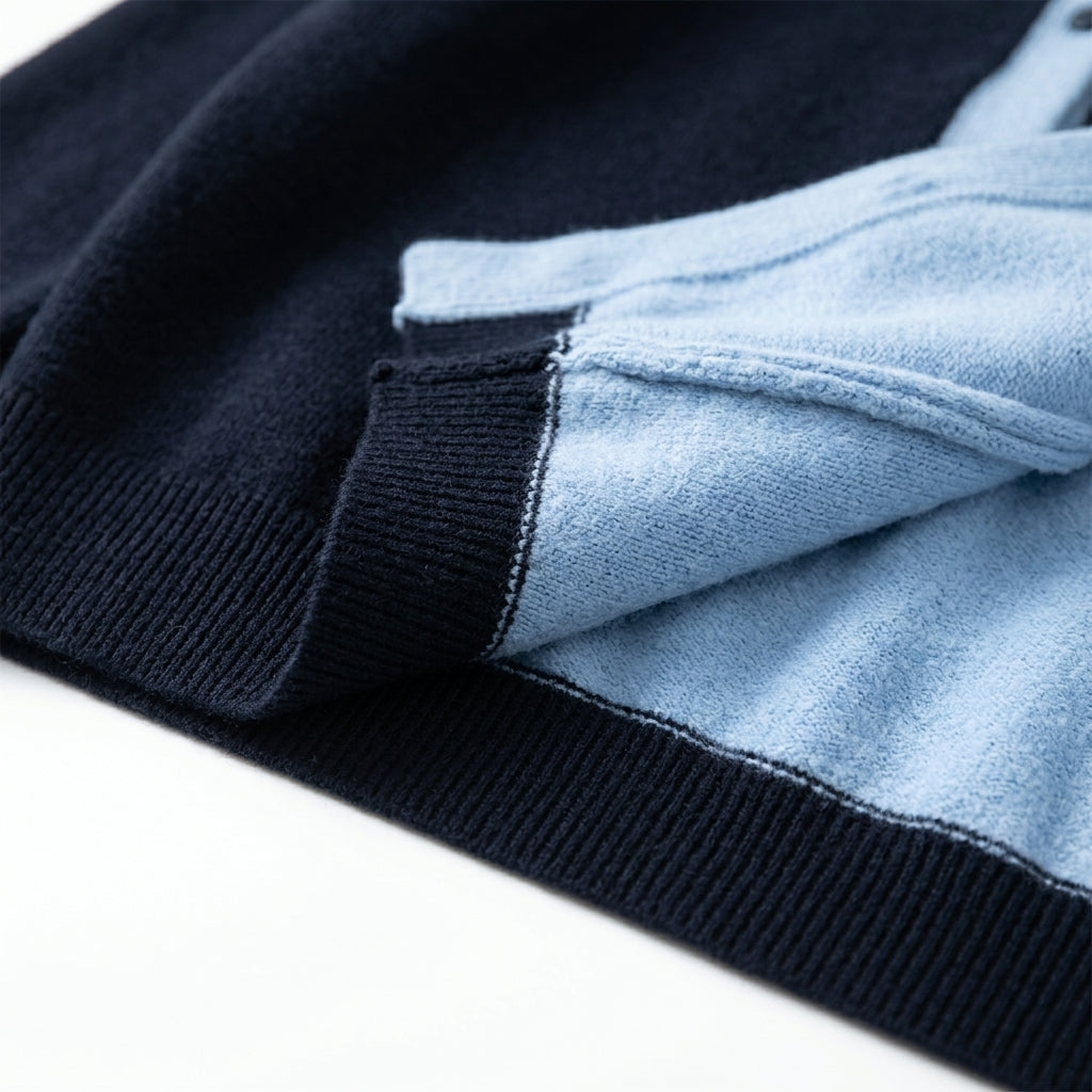 [WHOLESALE ONLY - CONTACT TO ORDER] Women's Preppy 2-in-1 Layered Crewneck Button-Front Cardigan Sweater (Midnight Navy & Sky Blue) [AW-190]