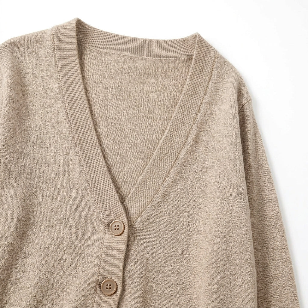 [WHOLESALE ONLY - CONTACT TO ORDER] Women's Ultra-Soft Cashmere-Feel Deep V-Neck Button-Front Cardigan Sweater with Split Hem (Heather Oat Melange) [AW-222]