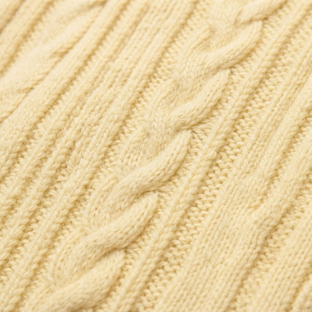 [WHOLESALE ONLY - CONTACT TO ORDER] Women's Classic Fitted Cable-Knit Crewneck Full-Zip Cardigan Sweater (Soft Pastel Butter Yellow) [AW-208]