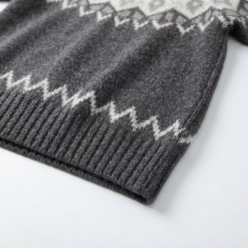 [WHOLESALE ONLY - CONTACT TO ORDER] Unisex Nordic Fair Isle Circular Yoke Brushed Knit Crewneck Pullover Sweater (Heather Charcoal Grey) [AW-211]