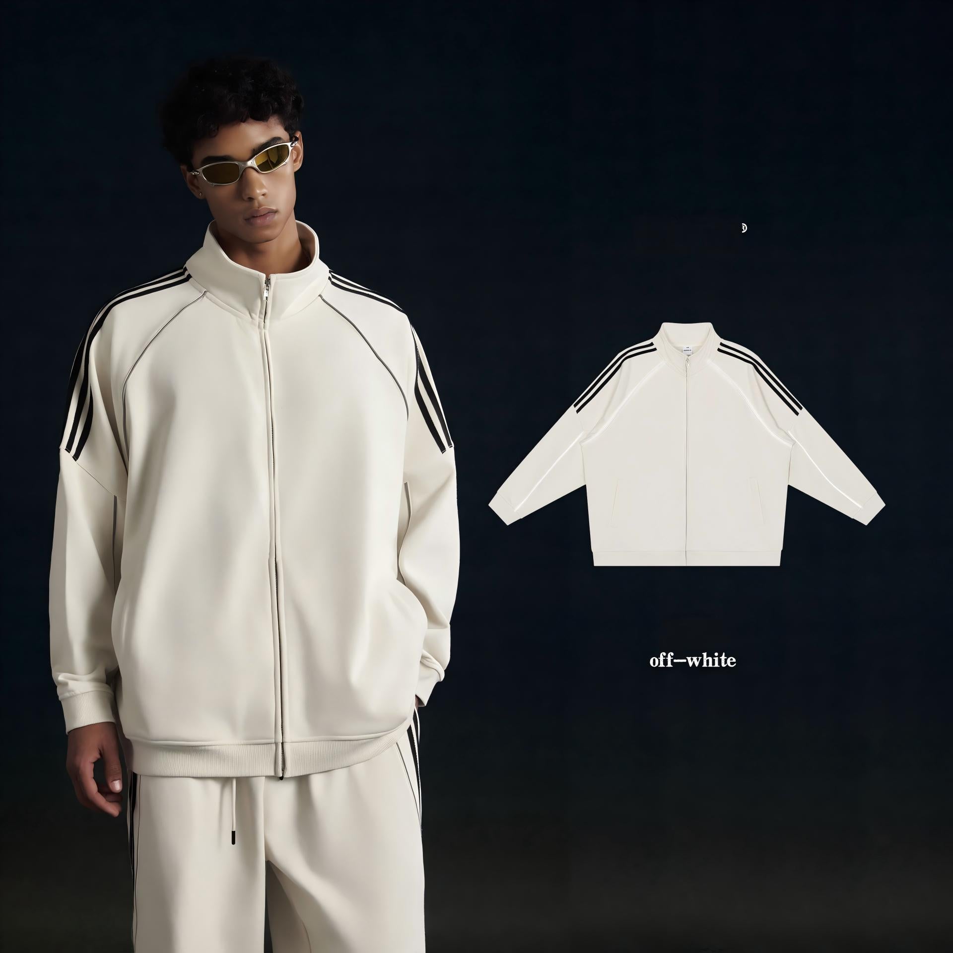 Reflective Stripe Tracksuit –American Style Zip-Up Hoodie [DROP3-001]
