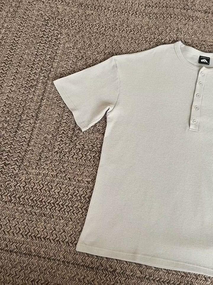 Men’s Henley T-Shirt, Loose Fit Short Sleeve Tee, Summer Casual Top, Korean Style Minimalist Everyday Wear[NA-018]