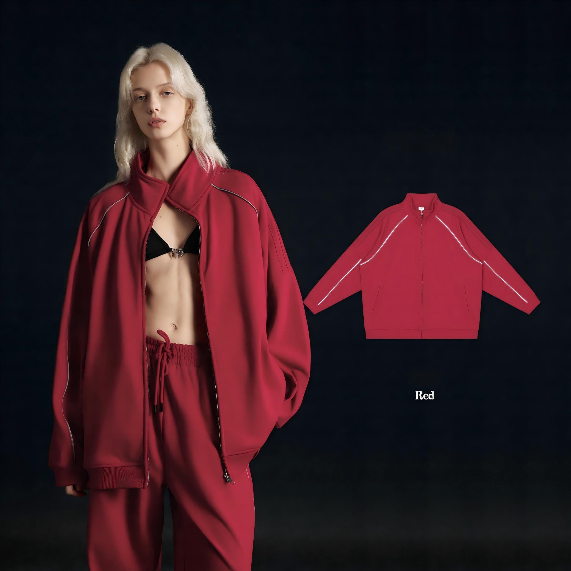Reflective Stripe Tracksuit –Straight-Leg Sweatpants [DROP3-002]
